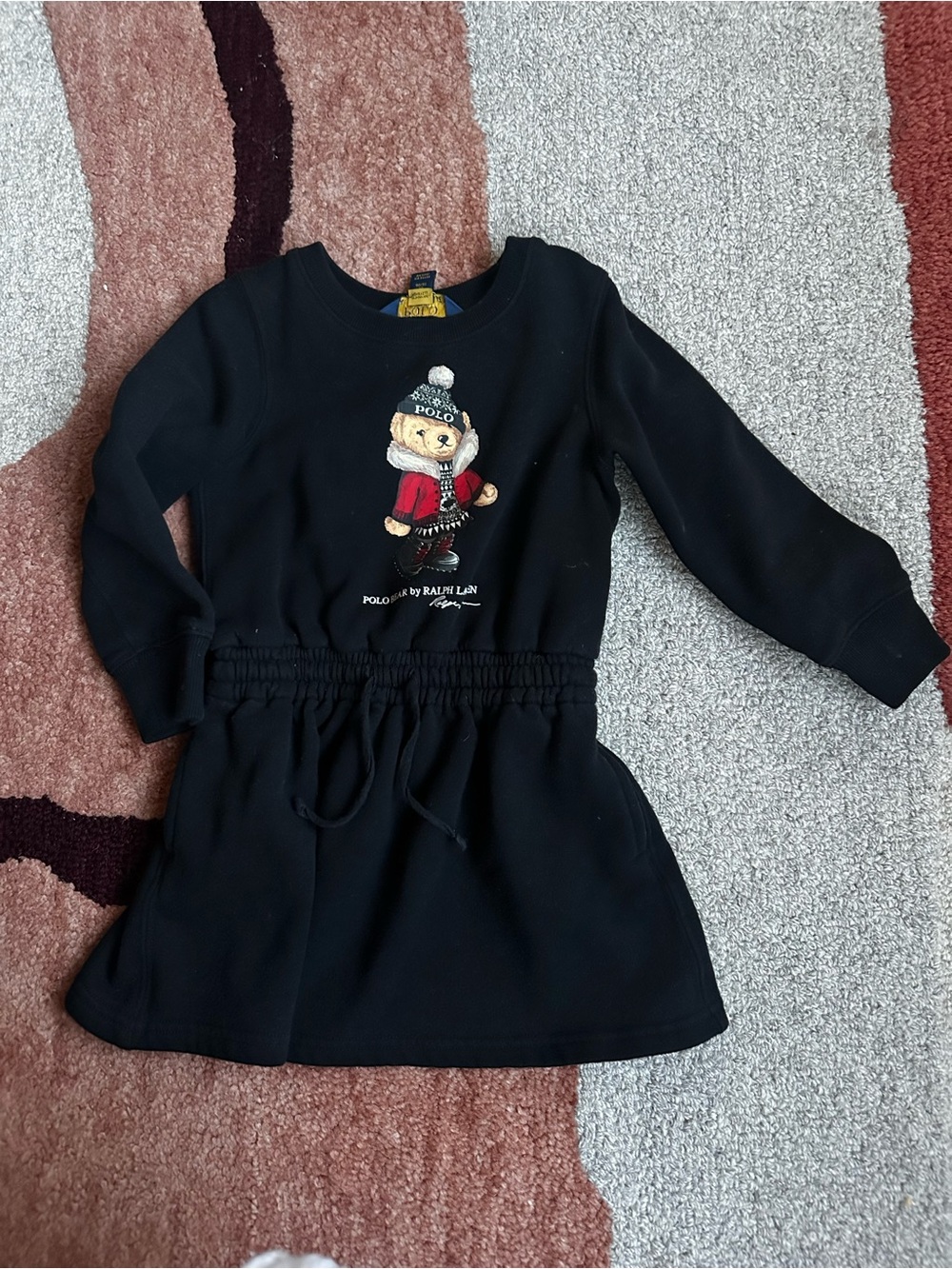 Ralph Lauren Kids Polo Bear Black Winter Sweatshirt Dress